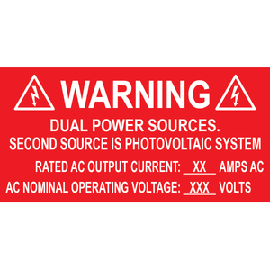 4x2, Custom Warning Dual Power Sources, Plastic Solar Labels, PV-399