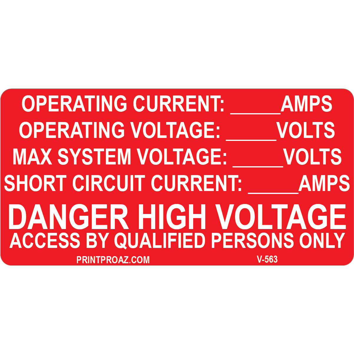 4x2 Danger High Voltage, Decal Solar Labels, V-563