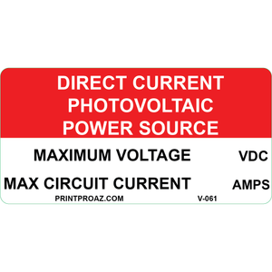 4x2 Direct Current Photovoltaic Power Source, Vinyl Decal, V-061