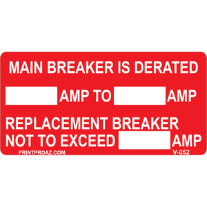4x2, Main Breaker Is Derated, Vinyl Decal, V-052