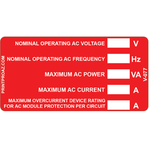 4x2 Nominal Operating AC Voltage, Vinyl Decal, V-077
