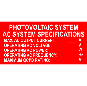 4x2, PV System AC System Specifications, Plastic Solar Label, PV-511