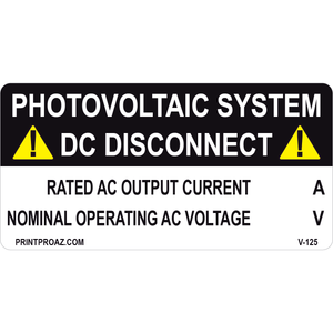 4x2 PHOTOVOLTAIC SYSTEM AC DISCONNECT, Vinyl Decal, V-125