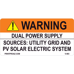 4x2 Solar Warning Sign, Vinyl Decal Solar Labels, V-493