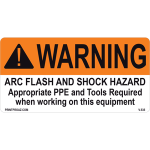 4x2 Warning Arc Flash and Shock Hazard, Vinyl Decal Solar Labels, V-535