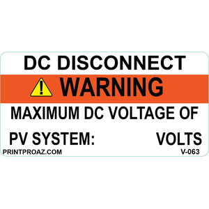 4x2, Warning DC Disconnect, Vinyl Decal, V-063