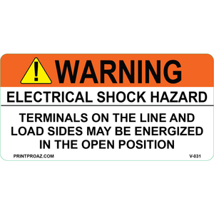 4x2 Warning Electric Shock Hazard, Vinyl Decal, V-031
