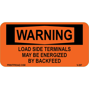 4x2 Warning Load Side Terminals May Be Energized by Backfeed, Vinyl Decal, V-207