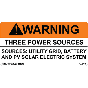 4x2 WARNING THREE POWER SOURCES, Vinyl Decal, V-177