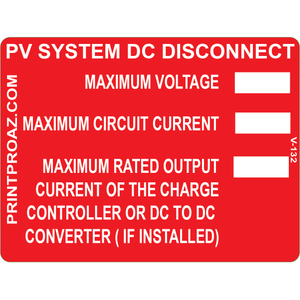 4x3 PV SYSTEM DC DISCONNECT, Vinyl Decal, V-132