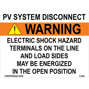 4x3 PV System Disconnect, Vinyl Decal, V-230
