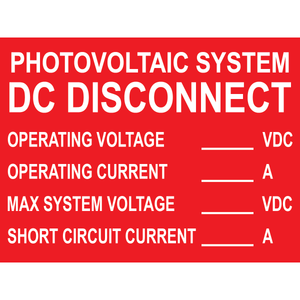 4x3, Photovoltaic System DC Disconnect, Plastic Solar Labels, PV-396