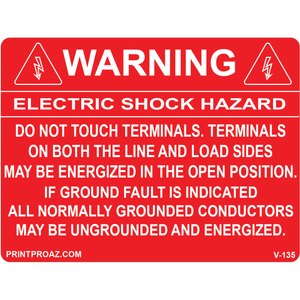 4x3 WARNING ELECTRIC SHOCK HAZARD, Vinyl Decal, V-135
