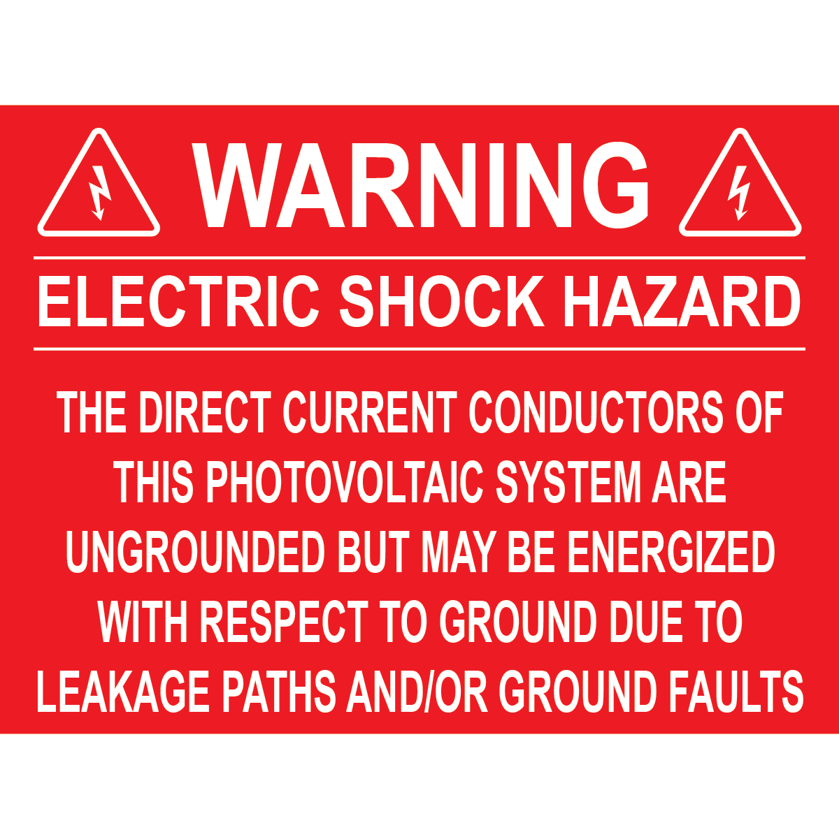 4x3, Warning Electric Shock Hazard, Plastic Solar Labels, PV-324