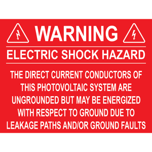 4x3, Warning Electric Shock Hazard, Plastic Solar Labels, PV-324
