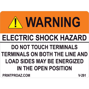 4x3 Warning Electric Shock Hazard, Vinyl Decal Solar Labels, V-291