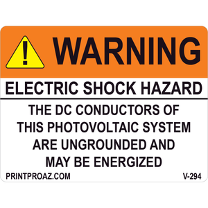 4x3 Warning Electric Shock Hazard, Vinyl Decal Solar Labels, V-294