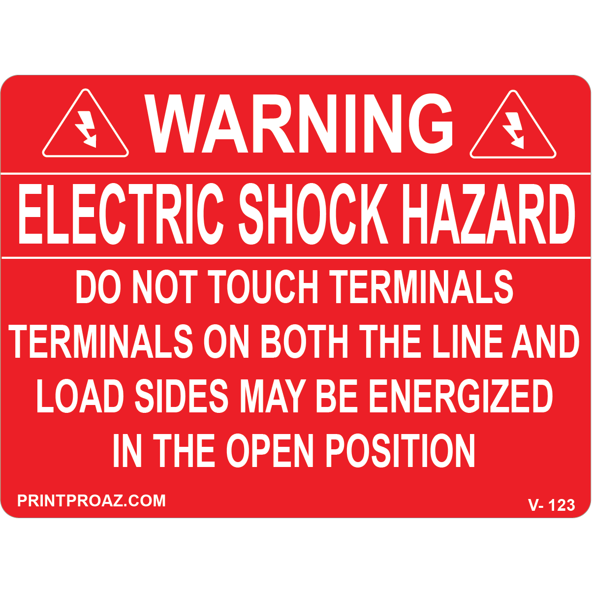 4x3 WARNING ELECTRIC SHOCK HAZARD, Vinyl Decal, V-123