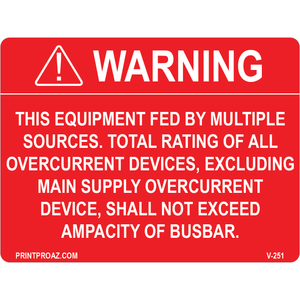 4x3 Warning This Equipment Fed By Multiple, Vinyl Decal, V-251