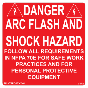 4x4 DANGER ARC FLASH AND SHOCK HAZARD, Vinyl Decal, V-152