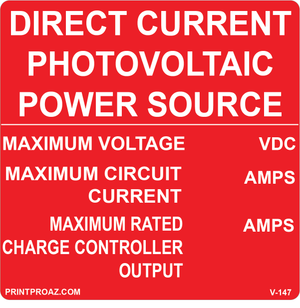 4x4 DIRECT CURRENT PHOTOVOLTAIC POWER SOURCE, Vinyl Decal, V-147