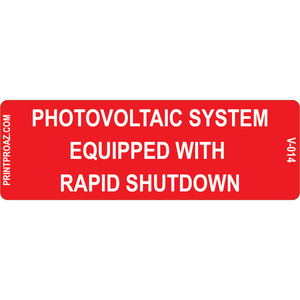 5.25x1.75 Photovoltaic System Equipped with Rapid Shutdown, Vinyl Decal, V-014