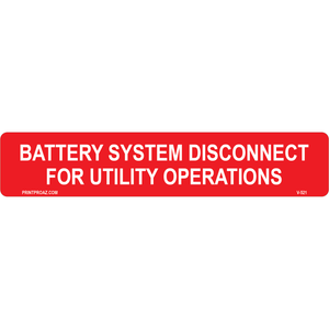 5.75x1.125 Solar Battery System Disconnect, Vinyl Decal Solar Labels, V-521