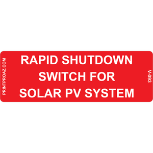 5.75x1.75 Rapid Shutdown Switch For Solar PV System, Reflective Vinyl Decal, V-093