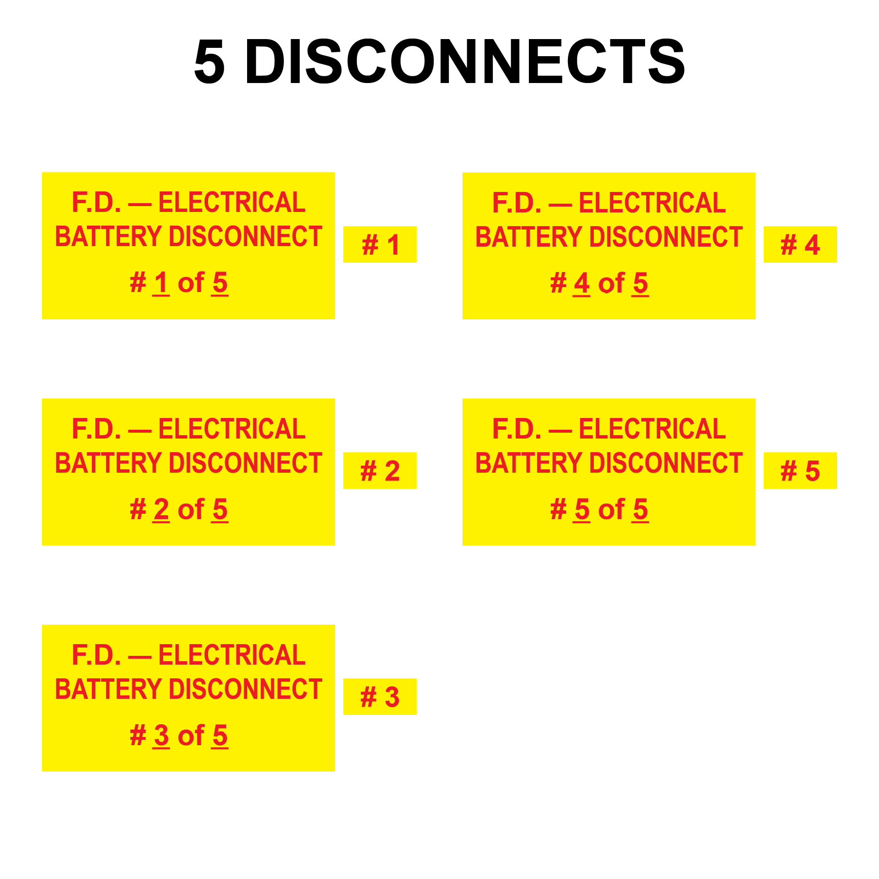 F.D. - Electrical Battery Disconnect Bundle, Plastic, PV-505 Solar Labels