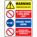 Construction site 5 mph speed limit safety sign