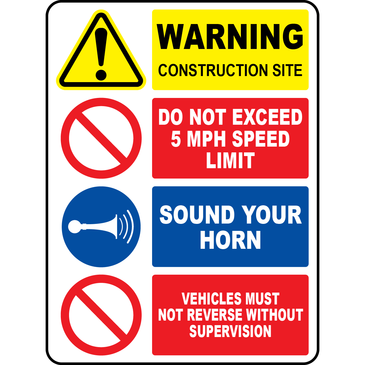 Construction site 5 mph speed limit safety sign