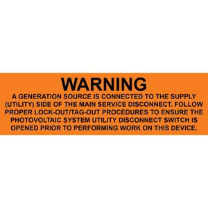 5x1.5 Warning A Generation Source is Connected to the Supply, Plastic Solar Labels, PV-120