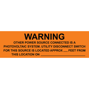 5x1.5 Warning Other Power Source Connected Is A Photovoltaic System, Plastic Solar Labels, PV-238