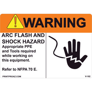 5x3.5 WARNING ARC FLASH AND SHOCK HAZARD, Vinyl Decal, V-182