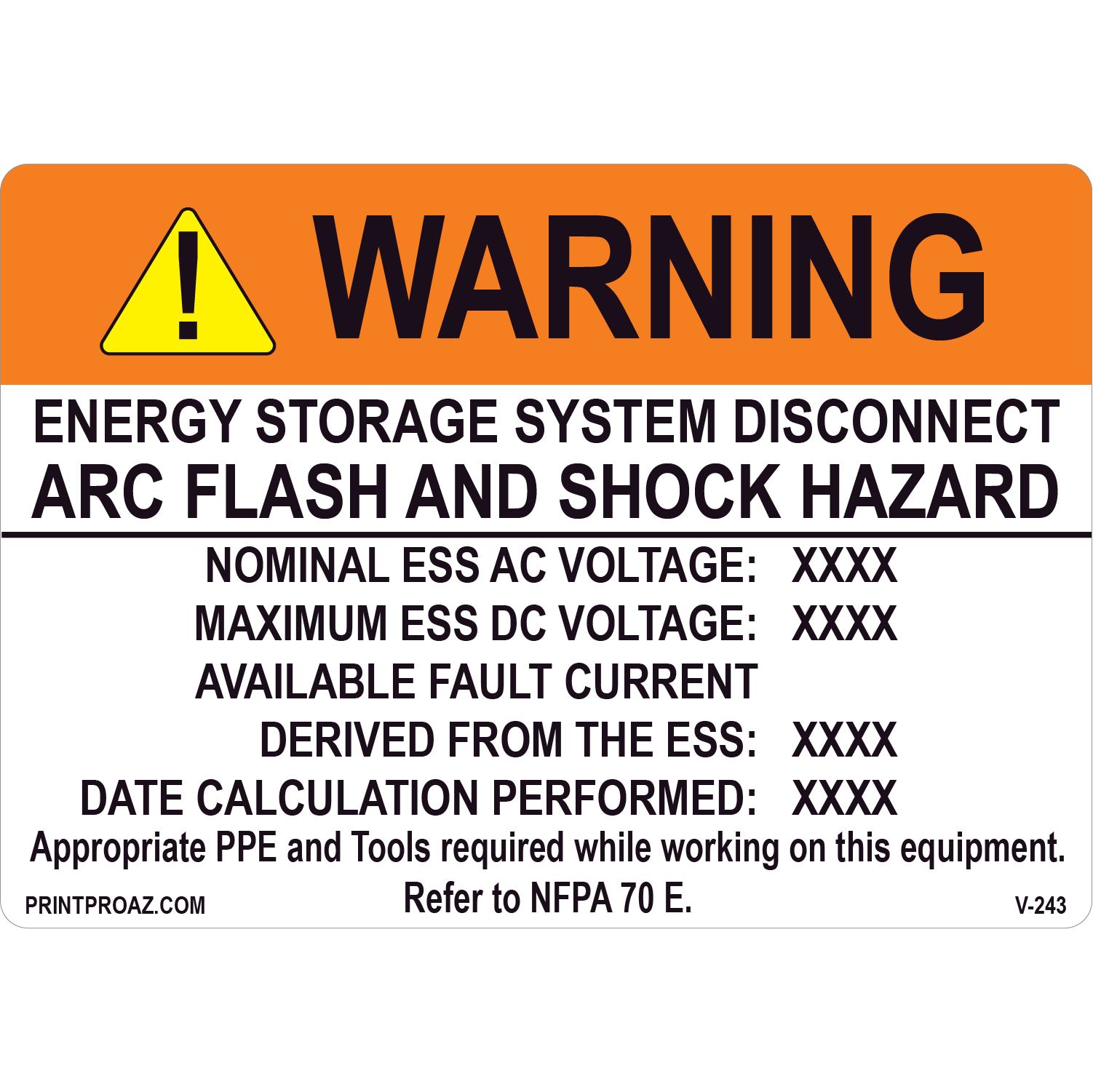 Warning Energy storage system Vinyl 5x3.5 | NEC Solar Label