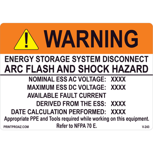 5x3.5 Warning Energy storage system, Vinyl Decal Solar Labels, V-243