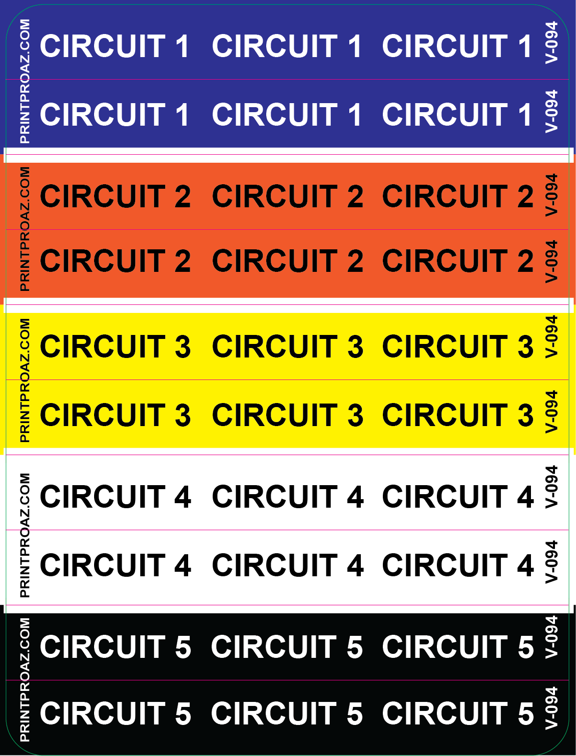 5x3.75 Circuit Label Set, Vinyl Decal, V-094