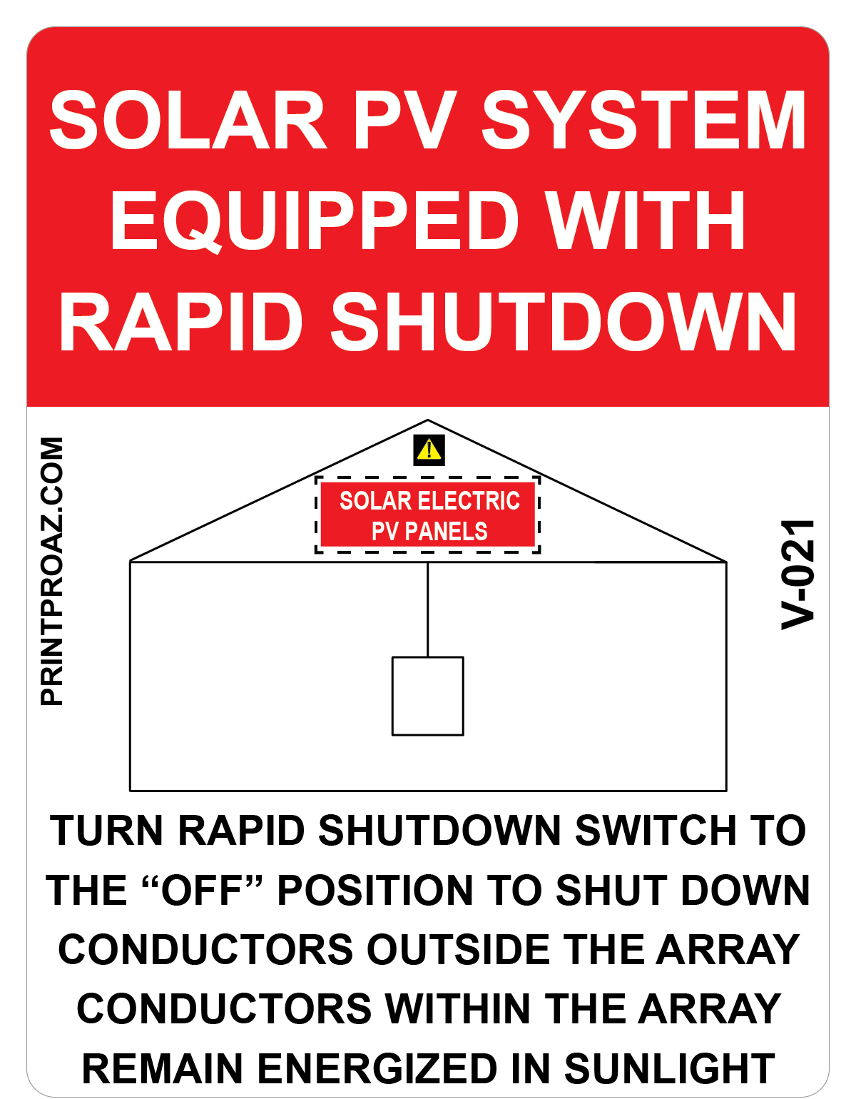 5x3.75 Solar PV System Equipped With Rapid Shutdown, Vinyl Decal, V-021