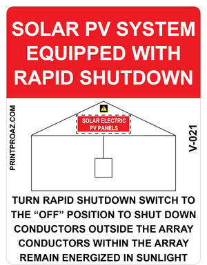 5x3.75 Solar PV System Equipped With Rapid Shutdown, Vinyl Decal, V-021