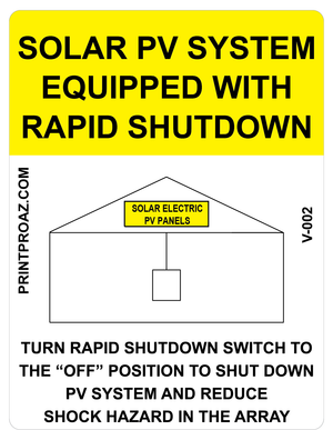 5x3.75 Solar PV System Equipped with Rapid Shutdown, Reflective Vinyl Decal, V-002