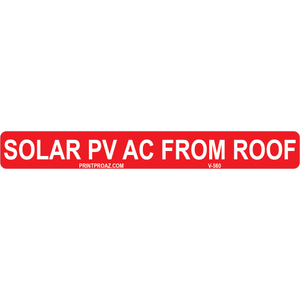 6x.75 Solar PV AC From Roof, Decal Solar Labels, V-560