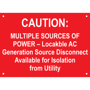 7x5, Caution: Multiple Sources of Power, Plastic Solar Labels, PV-501