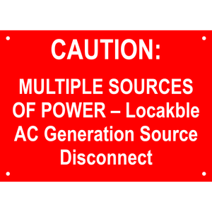 7x5, Caution: Multiple Sources of Power, Plastic Solar Labels, PV-499