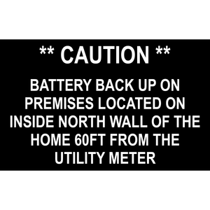 8x5 **Caution** Battery Back Up On Premises, Plastic Solar Labels, PV-498