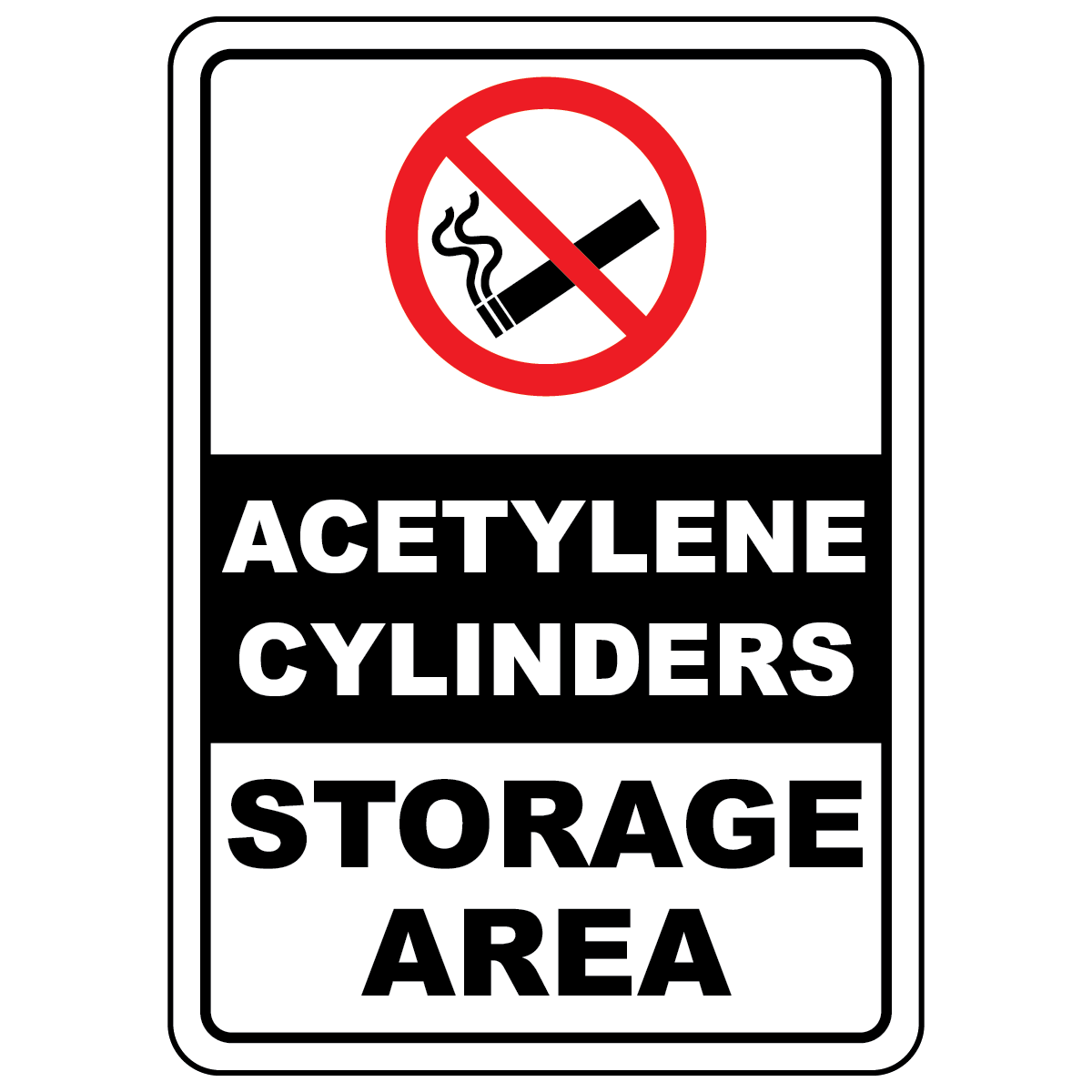 Acetylene cylinders storage area sign with international no smoking symbol for workplace safety