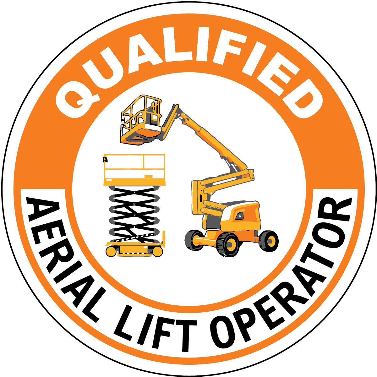 Qualified aerial lift operator vinyl hard hat safety sticker