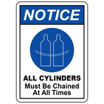 Notice all cylinders must be chained at all times safety sign