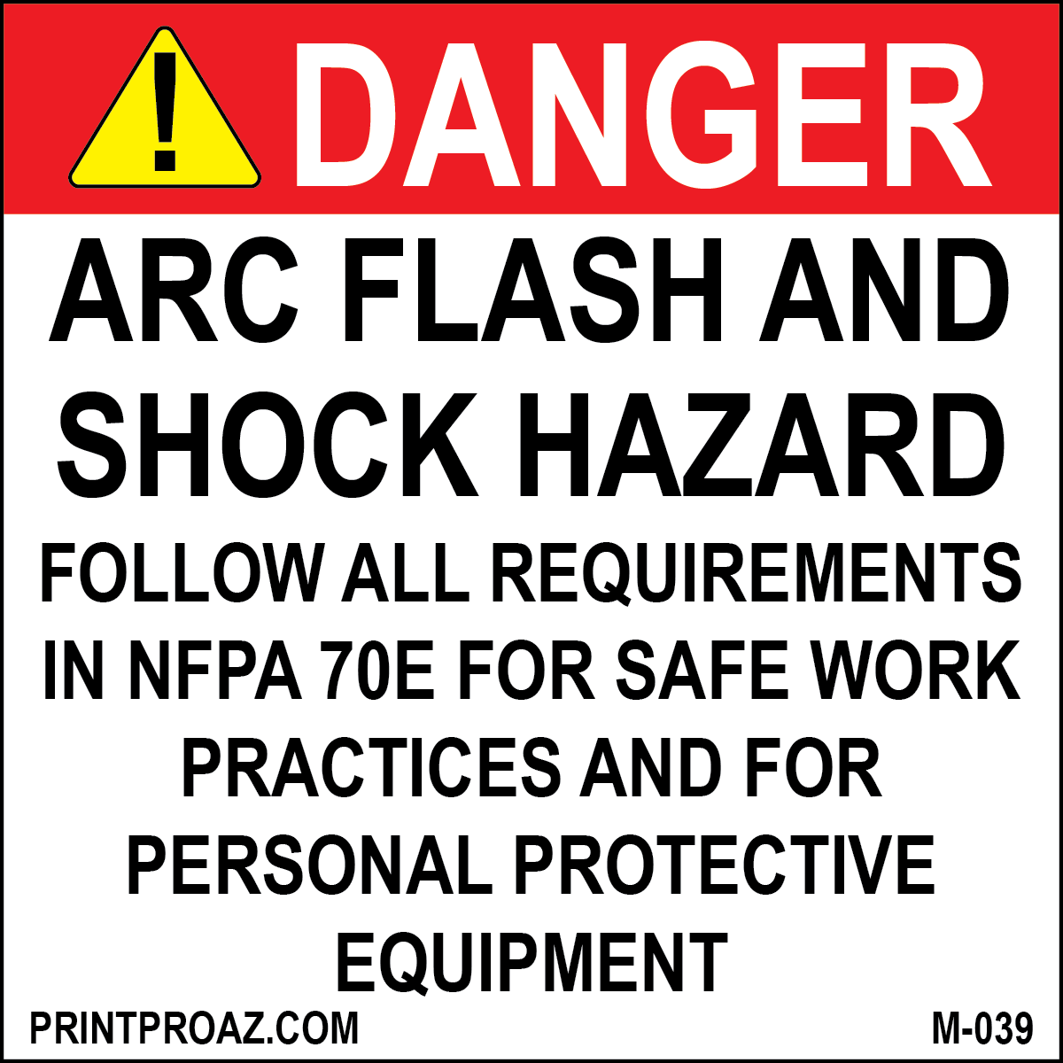 4X4 Aluminum Arc Flash and Shock Hazard M-039