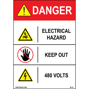 Aluminum Danger Electrical Sign Label M-729-734