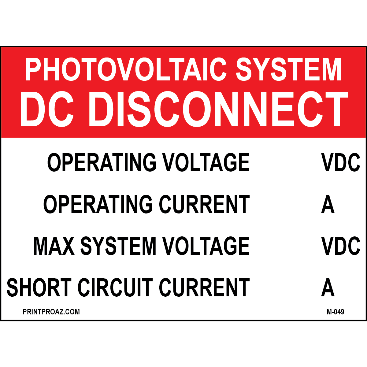 3X4 Aluminum Photovoltaic System DC Disconnect M-049